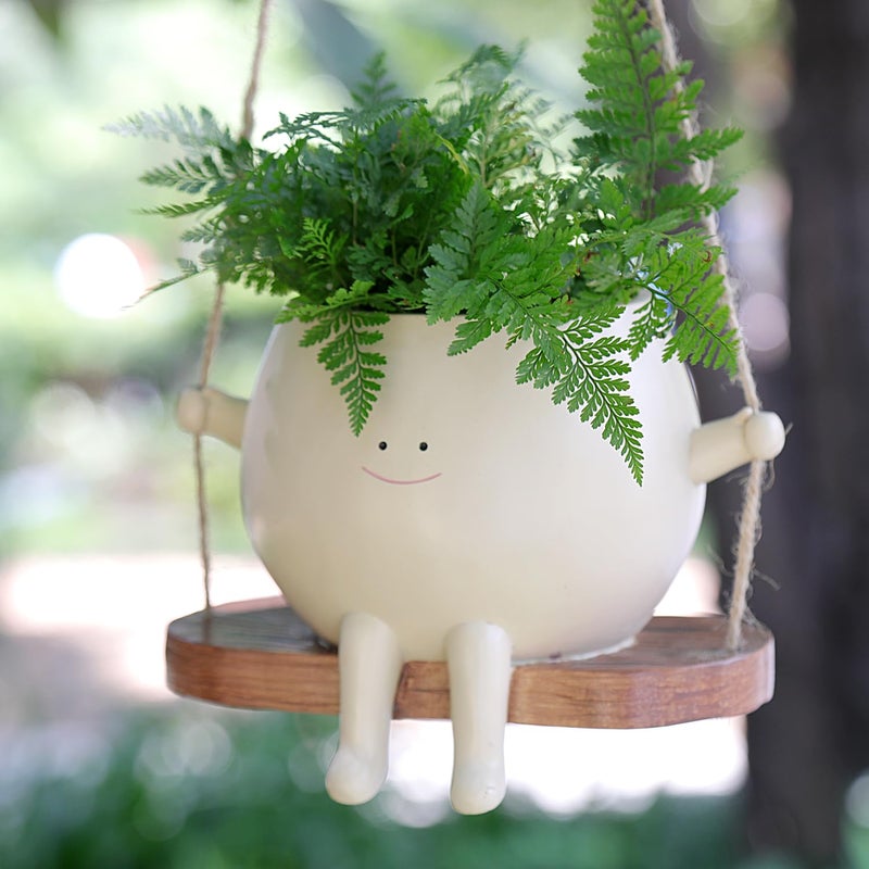UMESONG Plus Size Swing Face Planter Pot Hanging Head Planter for Indoor Outdoor Plant for String of Pearls Plant Live Resin Flower Pots Gift Ideas for Mother and Teacher Appreciation Christmas - Image 4