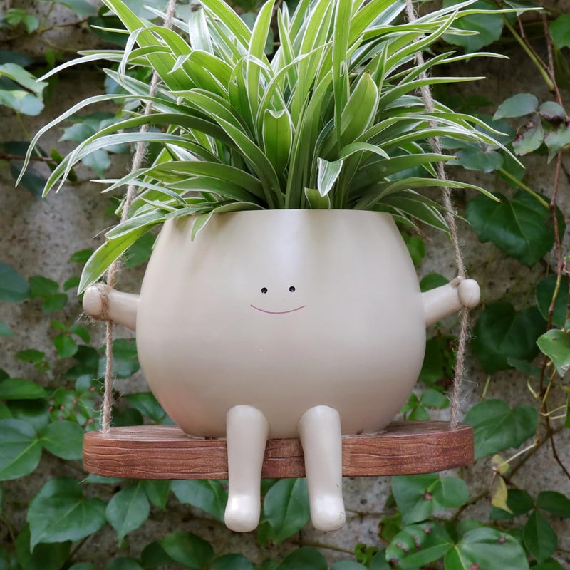 UMESONG Plus Size Swing Face Planter Pot Hanging Head Planter for Indoor Outdoor Plant for String of Pearls Plant Live Resin Flower Pots Gift Ideas for Mother and Teacher Appreciation Christmas - Image 5
