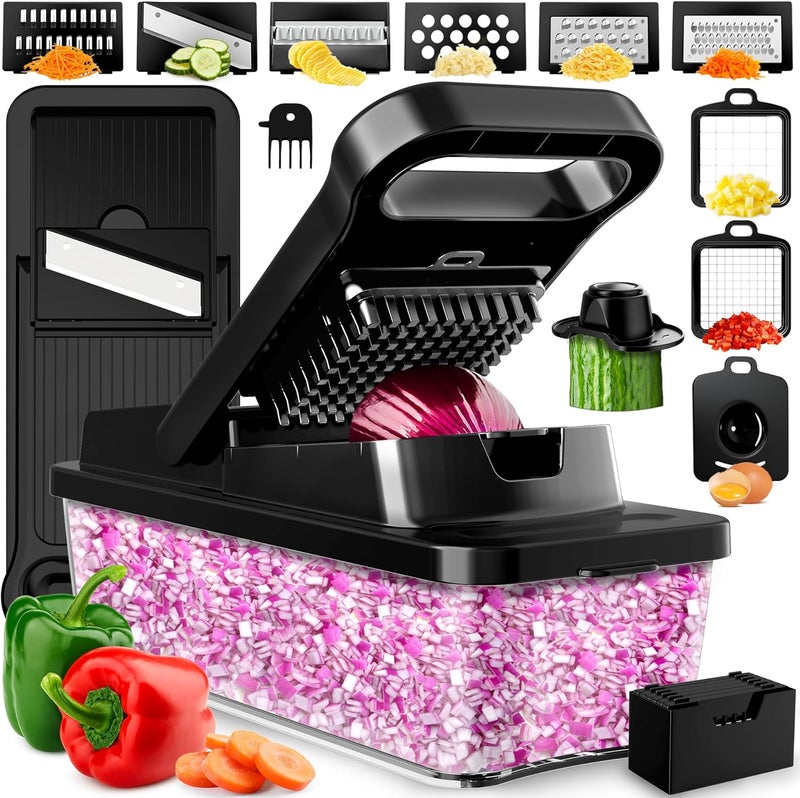 Prep Naturals PrepNaturals Vegetable Chopper with Container, Veggie Chopper, Food Chopper & Onion Chopper - Mandoline Slicer for Kitchen (12 in 1, Black) - Image 1