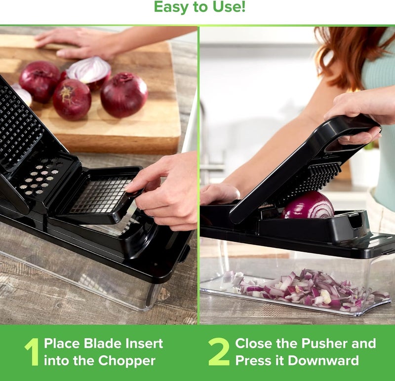 Prep Naturals PrepNaturals Vegetable Chopper with Container, Veggie Chopper, Food Chopper & Onion Chopper - Mandoline Slicer for Kitchen (12 in 1, Black) - Image 2