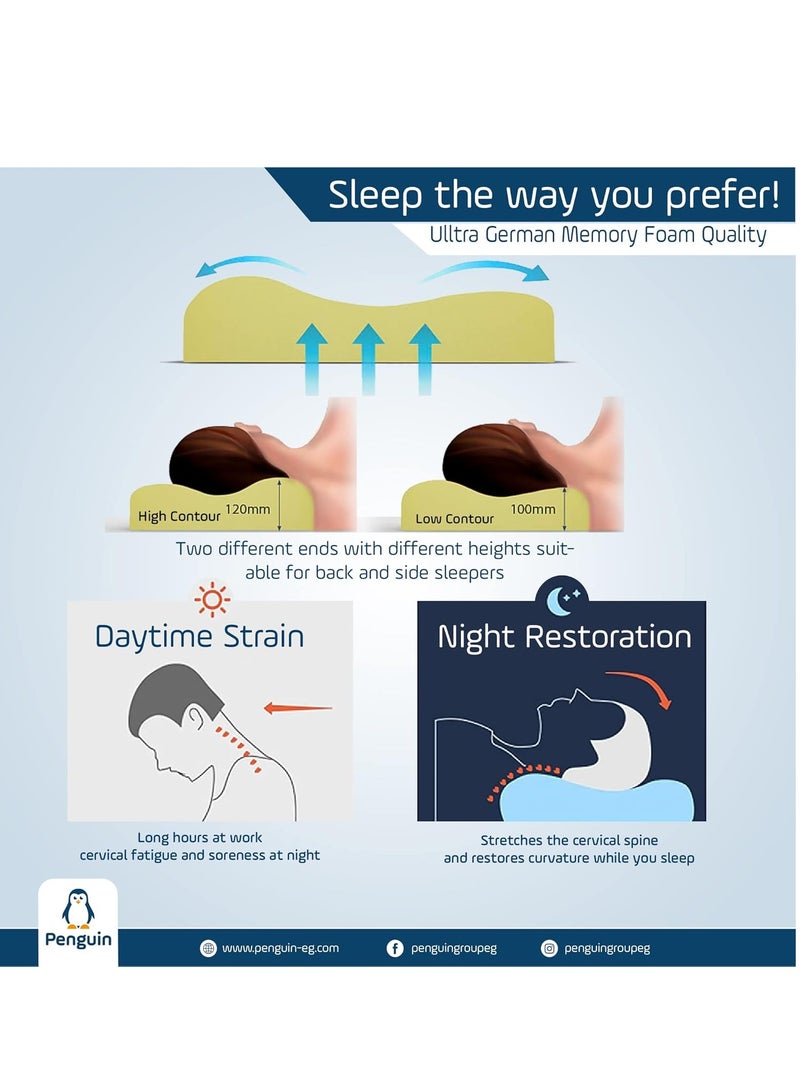 Memory Foam Penguin Memory Foam L-Shaped Contour Pillow with Cotton Cover - 40 x 60 White - Image 4