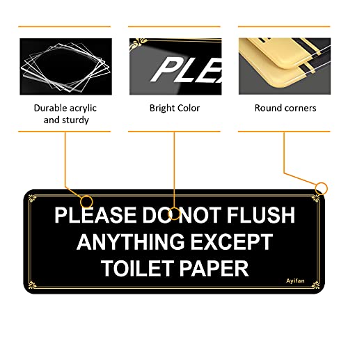 Ayifan 4 Pack Do Not Flush Feminine Products Sign for Bathroom - "Please Do Not Flush Anything Except Toilet Paper" | Self-Adhesive Acrylic 9"x3" Black Gold Sign | Clog Prevention for Home/Restaurant/Office - Image 3
