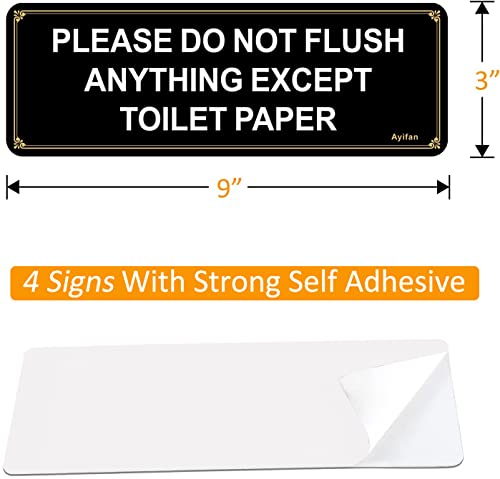 Ayifan 4 Pack Do Not Flush Feminine Products Sign for Bathroom - "Please Do Not Flush Anything Except Toilet Paper" | Self-Adhesive Acrylic 9"x3" Black Gold Sign | Clog Prevention for Home/Restaurant/Office - Image 2