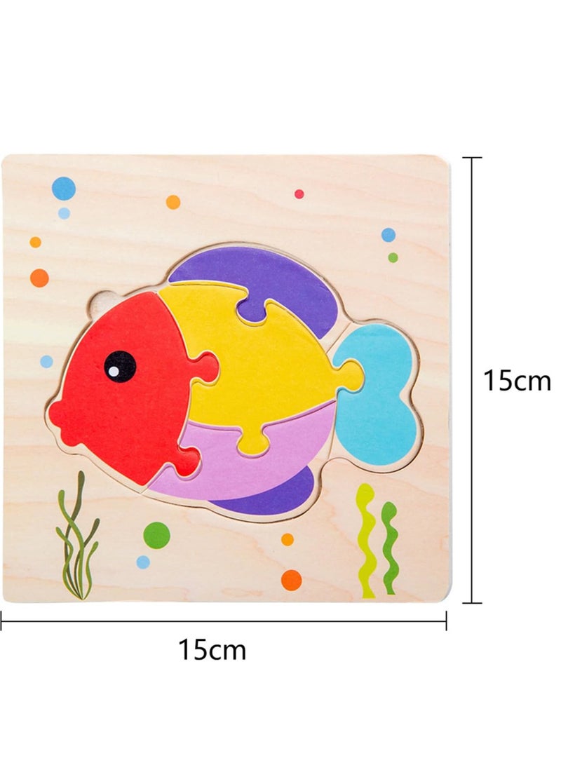 Wooden Puzzle 12 Pack Jigsaw Toddler Puzzles 3D Animal Color Shape Early Learning Educational Gift Set - Image 3