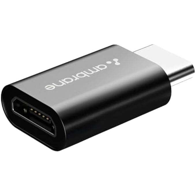 AMBRANE TYPE-C TO MICRO USB ADAPTER, FAST CHARGING AND DATA SYNC, 3A QUICK CHARGE COMPATIBLE, BLACK - Image 1