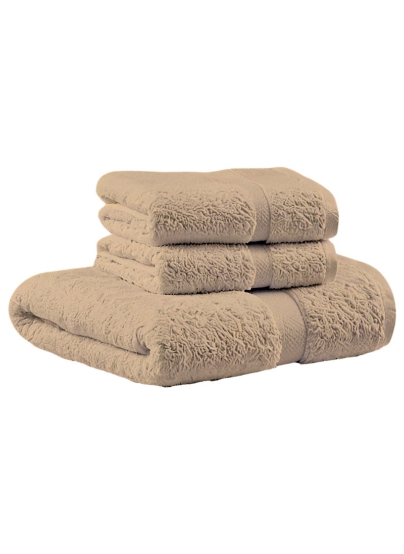 Aten Homeware ATEN Homeware 3 Piece Egyptian Cotton Bath Towels Set - 1 Extra Large Hand Towel 50 x 90 cm and 2 Face Towels 30 x 30 cm - Super Soft & Highly Absorbent, Quick Dry Towels (Café)  - Image 1