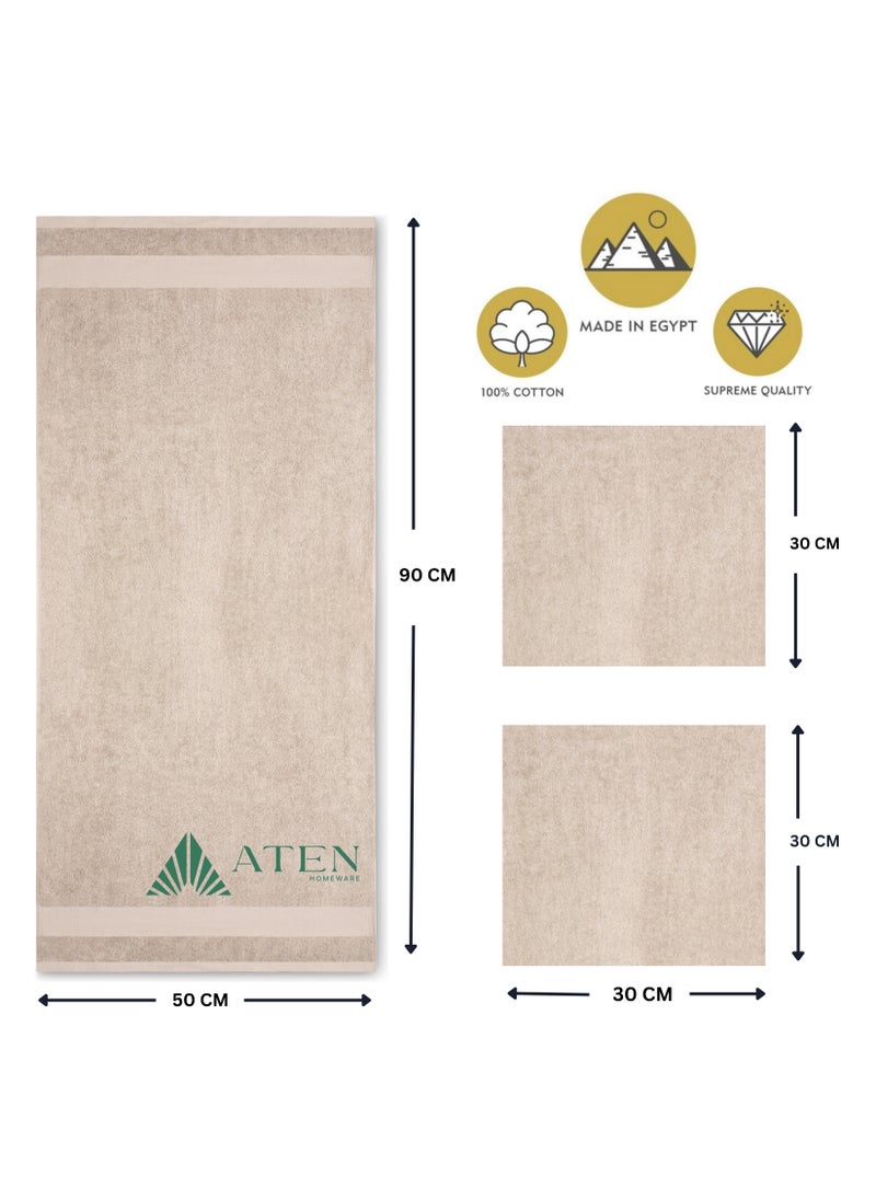 Aten Homeware ATEN Homeware 3 Piece Egyptian Cotton Bath Towels Set - 1 Extra Large Hand Towel 50 x 90 cm and 2 Face Towels 30 x 30 cm - Super Soft & Highly Absorbent, Quick Dry Towels (Café)  - Image 5