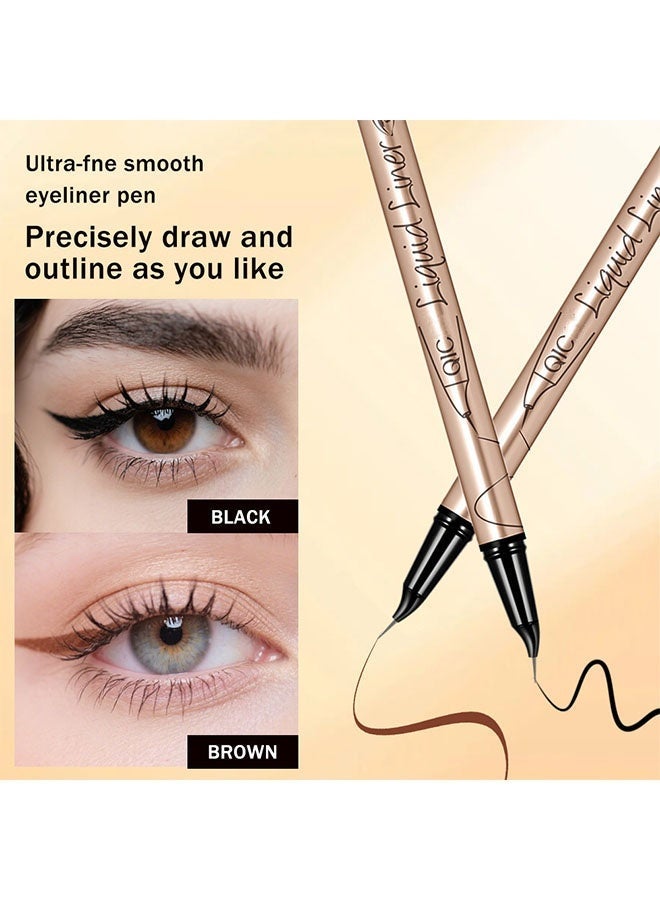 كيو اي سي ٤- مجموعة طقم محدد العيون والحواجب ورسم الرموش، ختم الرموش السفلية، قلم تحديد العيون السائل ذو الرأس المزدوج بحبر أسود مقاوم للماء والعرق، مجموعة ختم الرموش السفلية القابلة لإعادة الاستخدام، أدوات مكياج العيون السريعة #٠١ أسود - Image 3