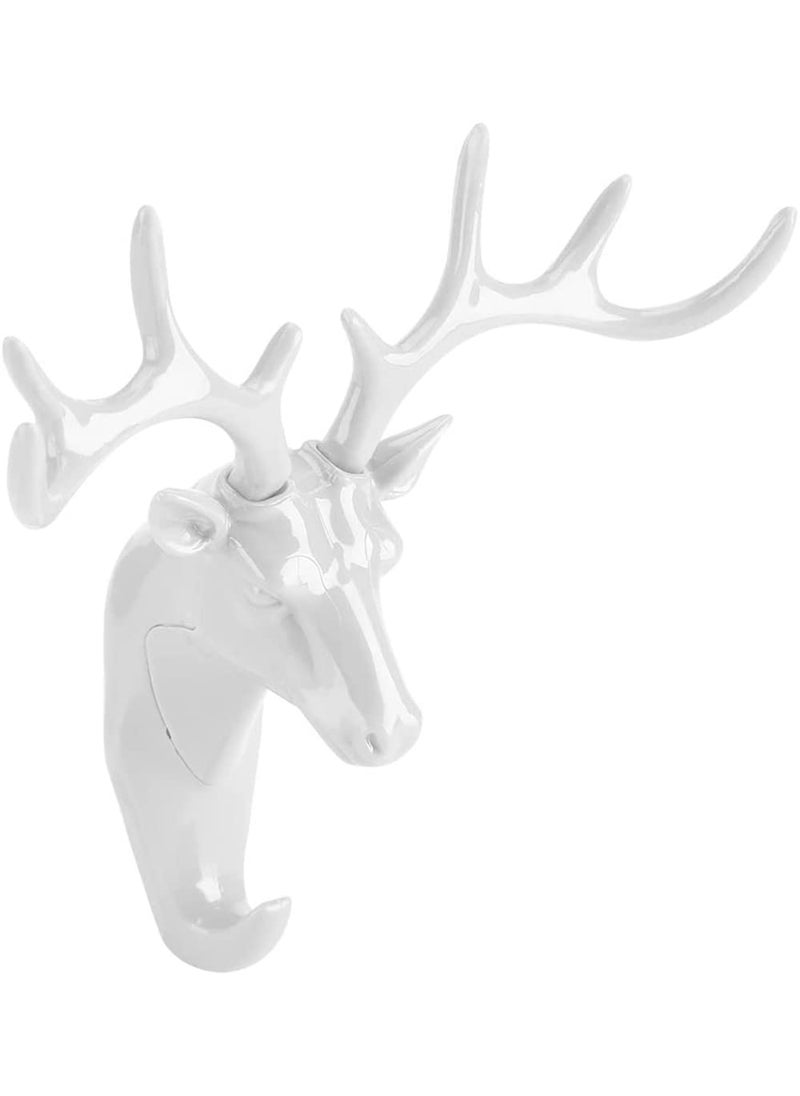 RASTVI RASTVI Deer Head Self Adhesive Wall Door Hook Hanger Animal Shaped Hook Keys Sticky Holder Decorative Pack of 1 White  - Image 2