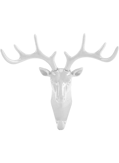 RASTVI RASTVI Deer Head Self Adhesive Wall Door Hook Hanger Animal Shaped Hook Keys Sticky Holder Decorative Pack of 1 White  - Image 1