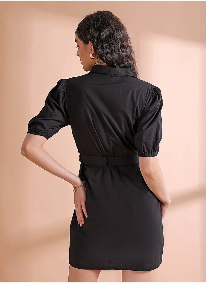 Freehand Women Fitted Casual Solid Shirt Dress