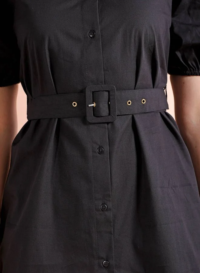 مرفوعة Women Fitted Casual Solid Shirt Dress