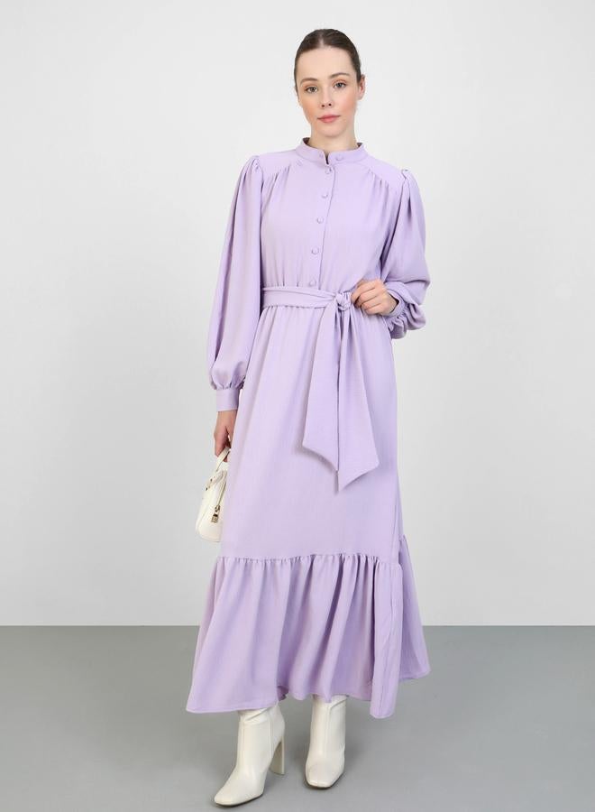 رفقة من مودانيسا فستان ماكسي بكم بالون مكشكش من رفقة مودانيسا لون ليلكي - Image 1