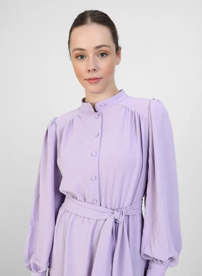 Refka by modanisa Refka by modanisa Lilac Balloon Sleeve Ruffled Hem Maxi Dress