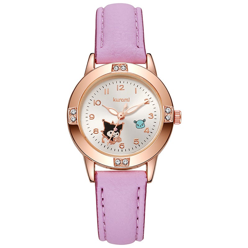 Rose Gold Diamond-Studded Belt Watch for Girls Light purple coolomi