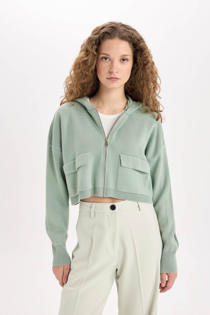 DeFacto Regular Fit Hooded Knitwear Cardigan - Image 1