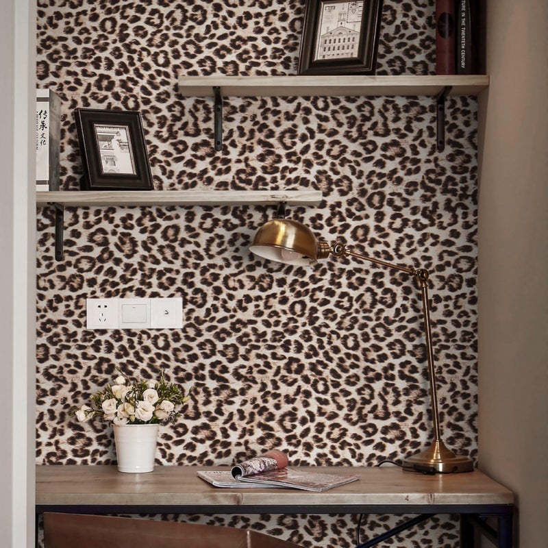 Ismoon 17.5''x78.7'' Leopard Wallpaper Cheetah Print Peel and Stick Wallpaper y2k Room Decor Funky Contact Paper Bathroom Waterproof Bedroom Brown Yellow Self Adhesive Vintage Texture Vinyl Roll - Image 1