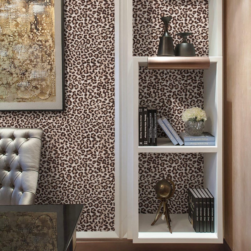 Ismoon 17.5''x78.7'' Leopard Wallpaper Cheetah Print Peel and Stick Wallpaper y2k Room Decor Funky Contact Paper Bathroom Waterproof Bedroom Brown Yellow Self Adhesive Vintage Texture Vinyl Roll - Image 4