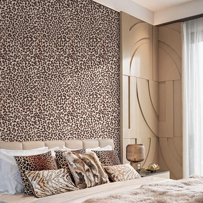 Ismoon 17.5''x78.7'' Leopard Wallpaper Cheetah Print Peel and Stick Wallpaper y2k Room Decor Funky Contact Paper Bathroom Waterproof Bedroom Brown Yellow Self Adhesive Vintage Texture Vinyl Roll - Image 2
