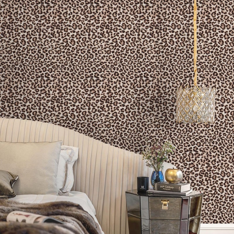 Ismoon 17.5''x78.7'' Leopard Wallpaper Cheetah Print Peel and Stick Wallpaper y2k Room Decor Funky Contact Paper Bathroom Waterproof Bedroom Brown Yellow Self Adhesive Vintage Texture Vinyl Roll - Image 3