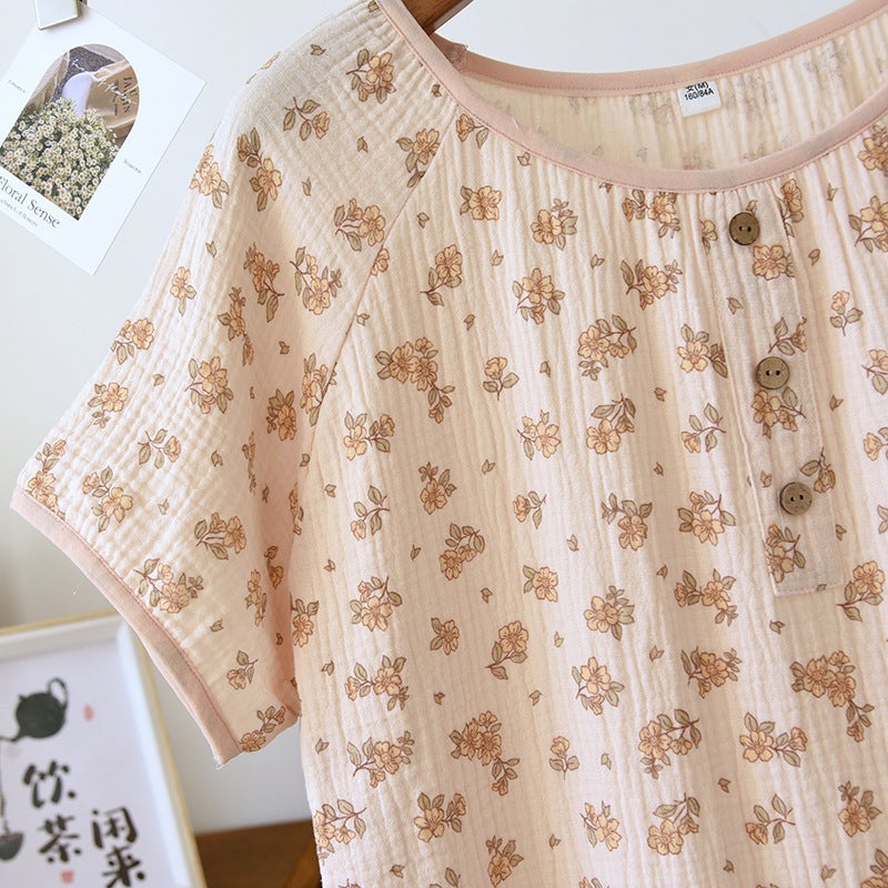 Women'S Cotton Double-Layer Gauze Baby'S Cotton Nightdress Short-Sleeved Plus Size Loose Thin Cotton Home Clothes - Image 4