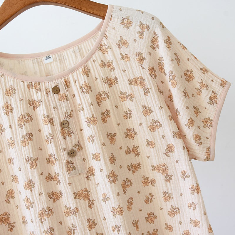 Women'S Cotton Double-Layer Gauze Baby'S Cotton Nightdress Short-Sleeved Plus Size Loose Thin Cotton Home Clothes - Image 3