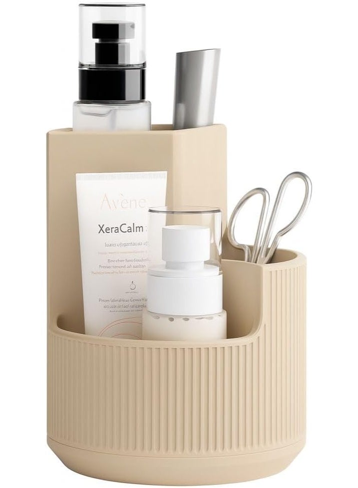 منظم متعدد الأغراض للحمام والمكياج، حامل فرشاة أسنان ومستحضرات تجميل لسطح الطاولة، أسود، بلاستيك عالي الجودة (بيج) - Image 1