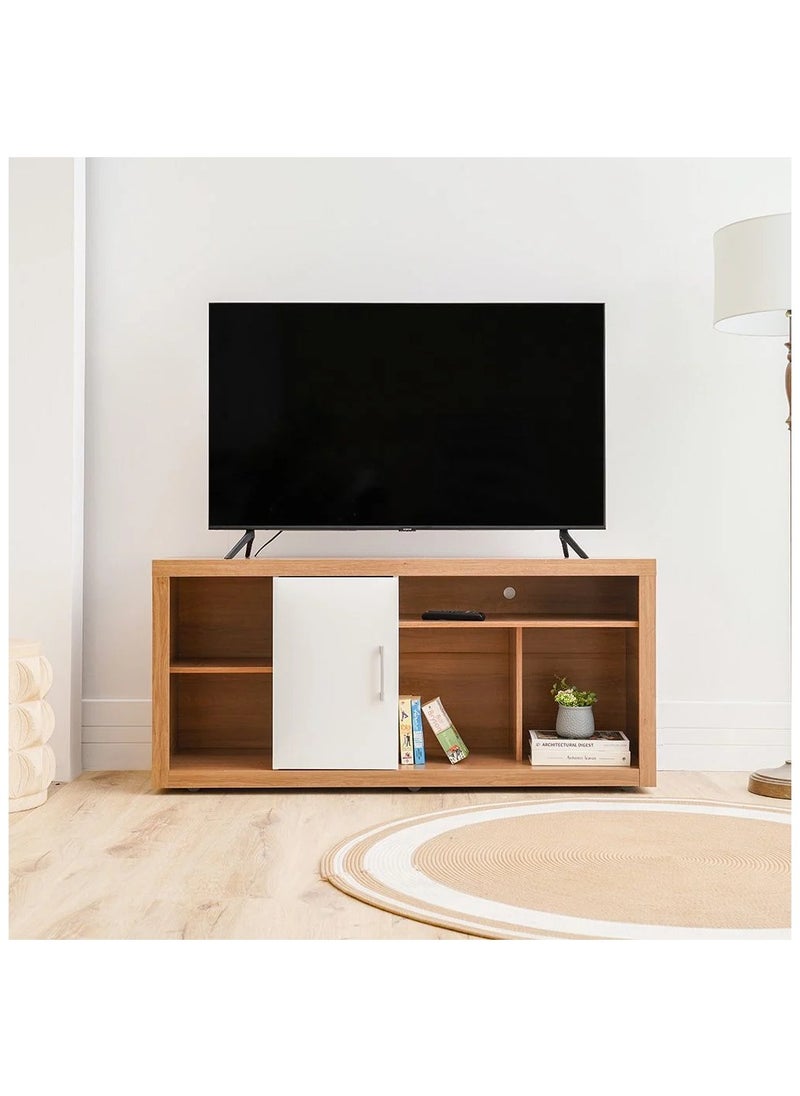 DANUBE HOME Denver Tv Unit Up To 55 Inches Modern Design Wall Unit Furniture Wooden Tv Stand Tv Rack Media Center Modern Design Furniture For Living Room Bedroom L137Xw43Xh65Cm-Almond/White  - Image 1