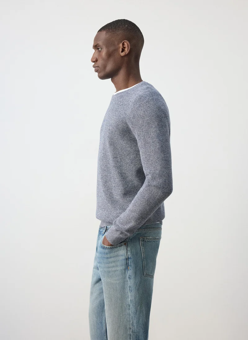 Mango Man 52-AZUL 100% Cotton Fine Ribbed Knit Jumper for Men | Best Price UAE