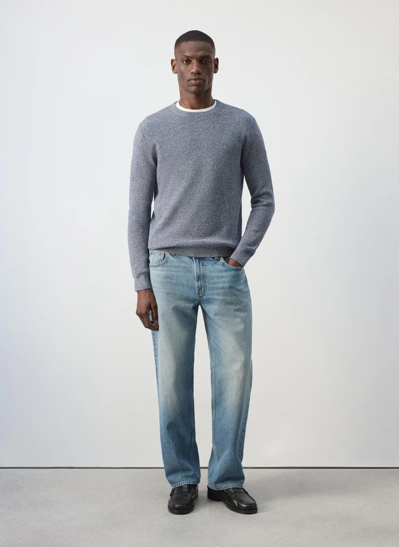 Mango Man 52-AZUL 100% Cotton Fine Ribbed Knit Jumper for Men | Best Price UAE