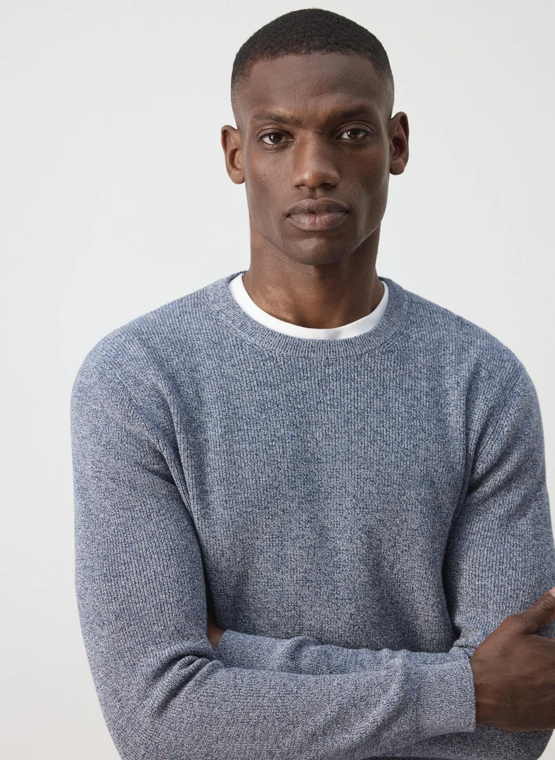 Mango Man 52-AZUL 100% Cotton Fine Ribbed Knit Jumper for Men | Best Price UAE