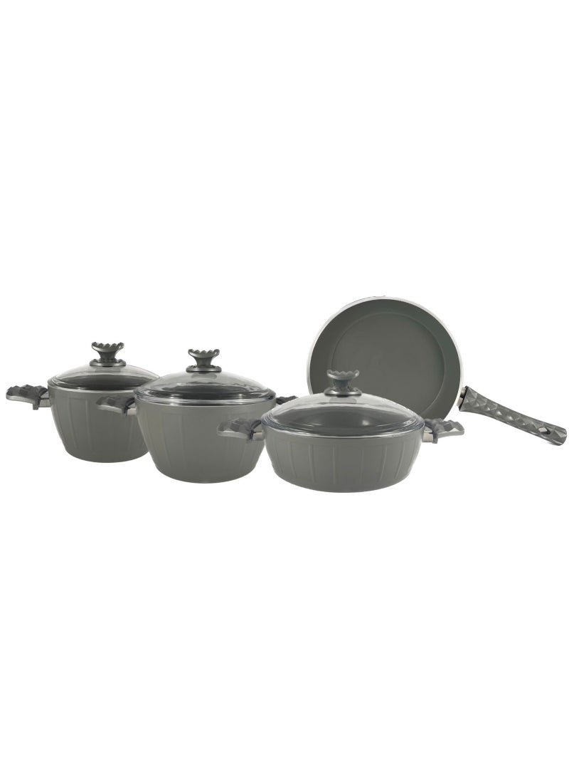 Homemaker 7-Piece Farah Cookware Set - Tempered Glass Lids - 2 Deep Pots - 1 Low Pot - 1 Frypan - Non-Stick Ceramic Surface - PFOA Free - Grey - Image 2