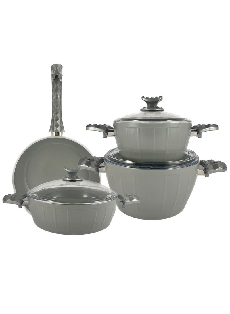 Homemaker 7-Piece Farah Cookware Set - Tempered Glass Lids - 2 Deep Pots - 1 Low Pot - 1 Frypan - Non-Stick Ceramic Surface - PFOA Free - Grey - Image 3