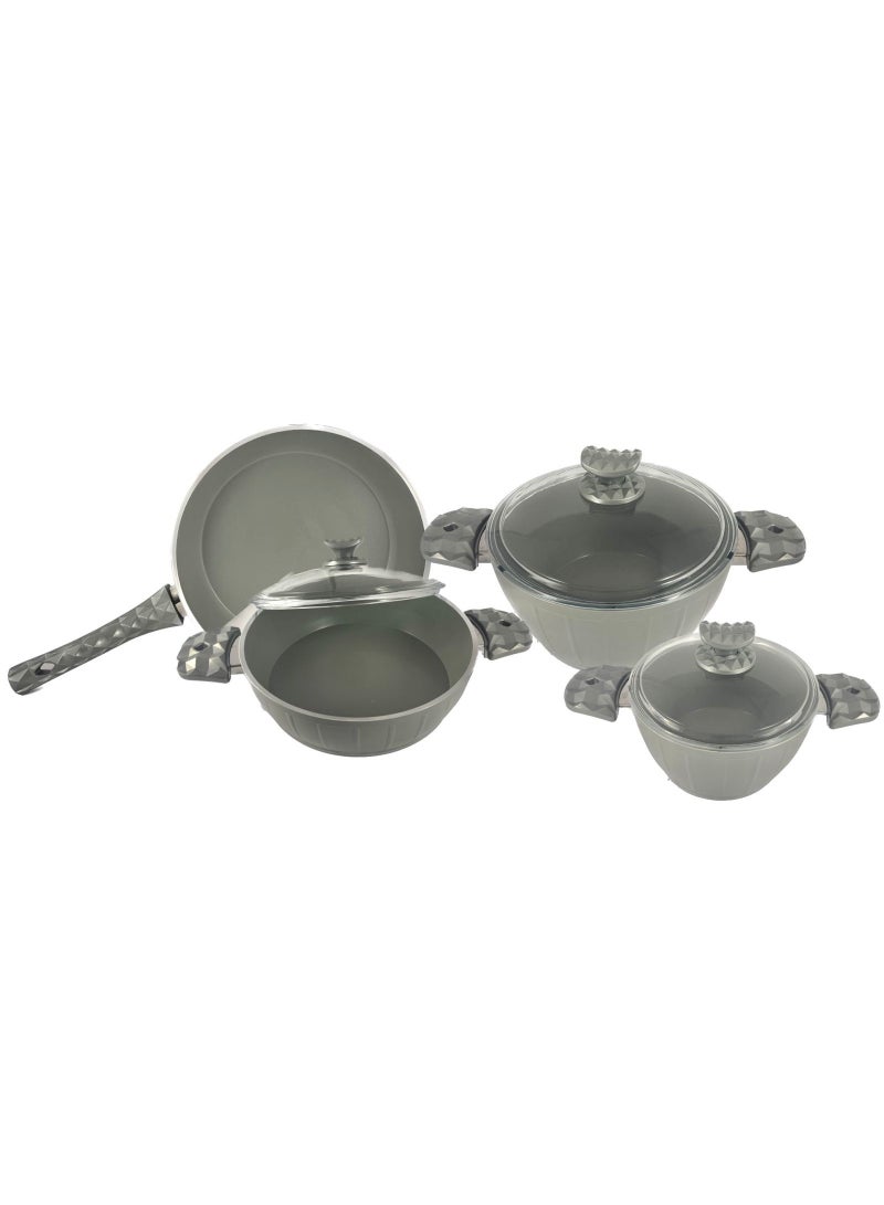 Homemaker 7-Piece Farah Cookware Set - Tempered Glass Lids - 2 Deep Pots - 1 Low Pot - 1 Frypan - Non-Stick Ceramic Surface - PFOA Free - Grey - Image 4