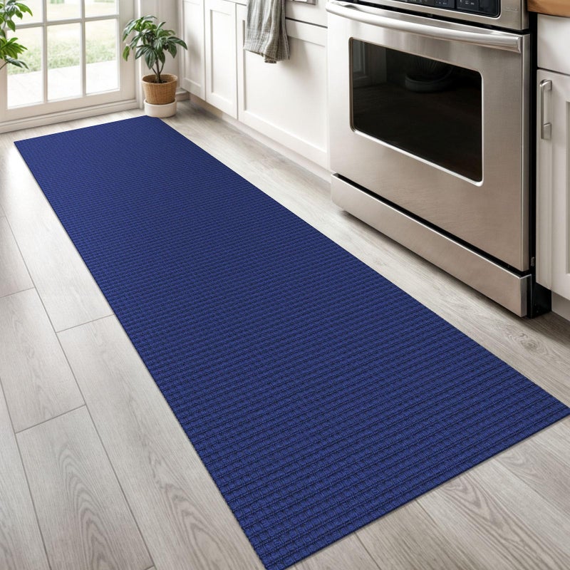 KOZYFLY Runners for Hallways 2x6 ft Washable Kitchen Runner Non Slip Rubber Backed Hall Runners Cotton Entryway Runner Rugs Floor Carpet for Indoor Backdoor Bedroom Kitchen, Royal Blue/Navy - Image 2