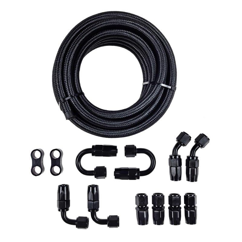 LLNSEAUTO 8AN 20FT Fuel Line Kit Nylon Braided Fuel Line Hose Fitting Kit Nylon Stainless Steel Braided CPE Fuel Oil Hose w 10PCS Swivel Fitting Adapter Black - Image 2