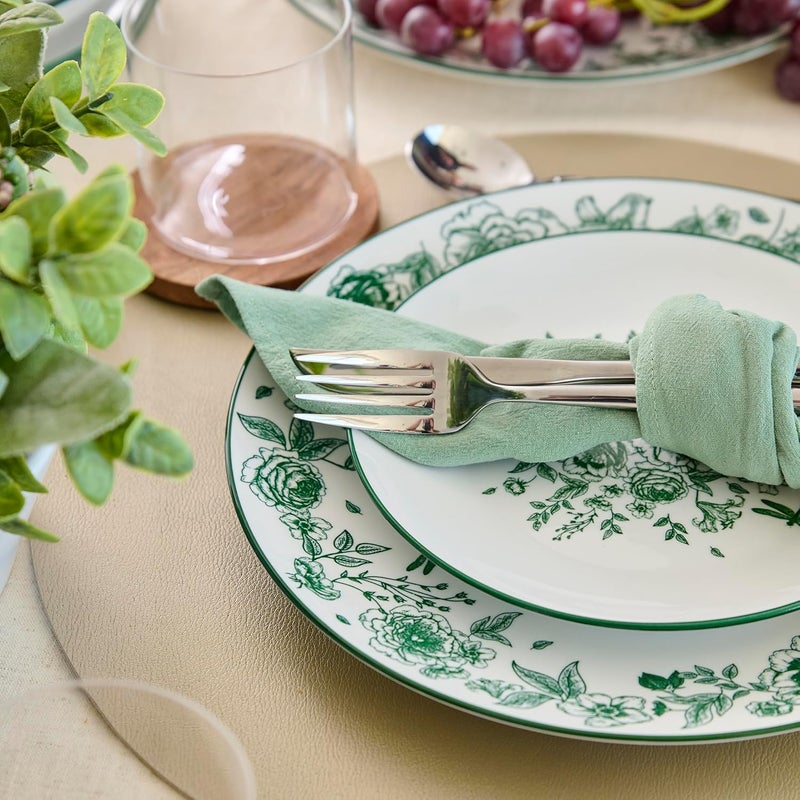 Stone Lain Esme 16Piece Dinnerware Set Porcelain Plates and Bowls Set Dish Set for 4 Cereal and Pasta Bowls Microwave and Dishwasher Safe Green - Image 4