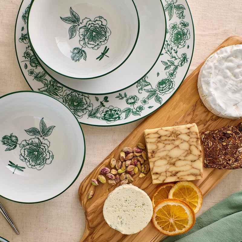 Stone Lain Esme 16Piece Dinnerware Set Porcelain Plates and Bowls Set Dish Set for 4 Cereal and Pasta Bowls Microwave and Dishwasher Safe Green - Image 5