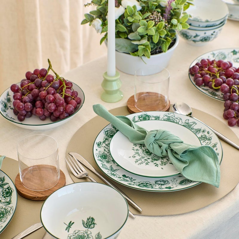 Stone Lain Esme 16Piece Dinnerware Set Porcelain Plates and Bowls Set Dish Set for 4 Cereal and Pasta Bowls Microwave and Dishwasher Safe Green - Image 3