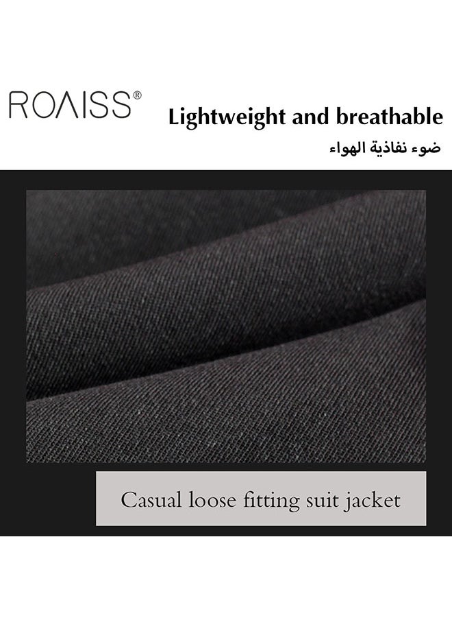 roaiss سترة نسائية كاجوال فضفاضة كلاسيكية برقبة على شكل حرف V متعددة الاستخدامات وجيوب جانبية مع زر إغلاق في الأعلى  - Image 4