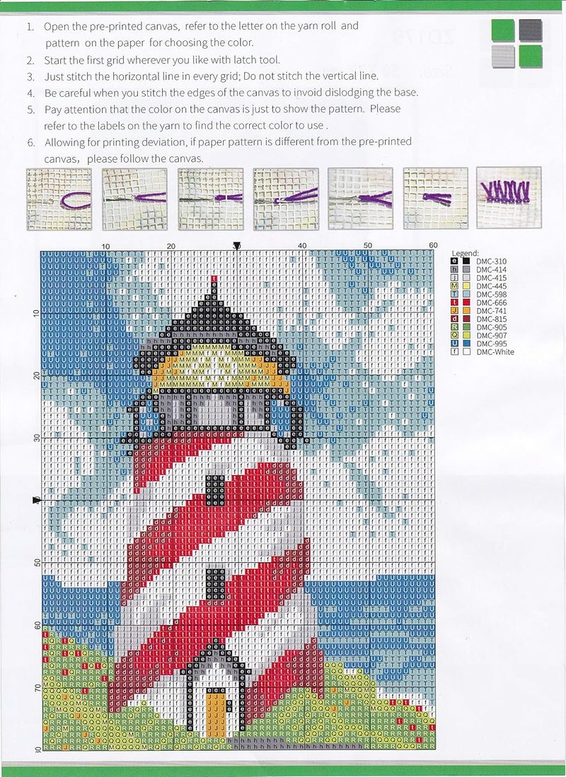 LUBOT 21" X 15" Lighthouse Latch Hook Kits for Adults Rug Pillow Cover with Printed Canvas Pattern Crochet Kit for Beginners - Image 2