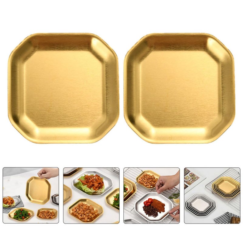 2Pcs 12cm Octagonal Stainless Steel Appetizer Plates Korean Style Pickle Dishes - Image 5