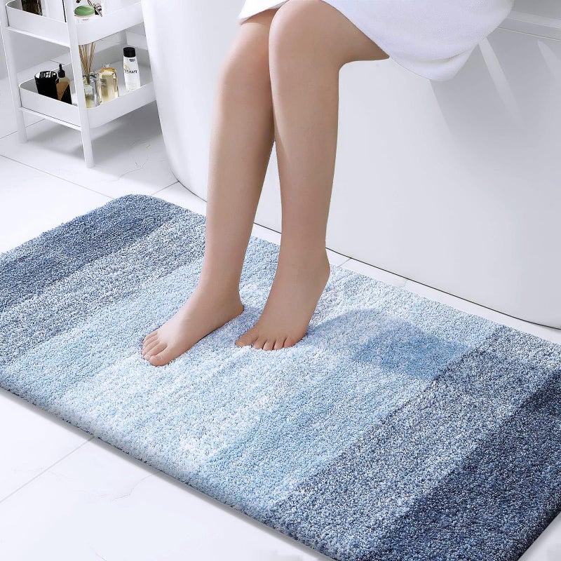 OLANLY Bathroom Runner Rugs 47x24 Extra Soft Absorbent Microfiber Bath Rugs Rubber Backing Quick Dry Machine Washable Bath Mats for Bathroom Floor Tub Shower and Home Decor Accessories Blue