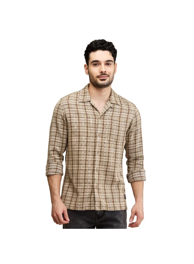 بيينغ هيومان Mens Beige Collared Long Sleeve Shirt