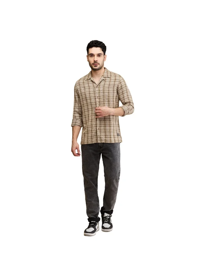 بيينغ هيومان Mens Beige Collared Long Sleeve Shirt