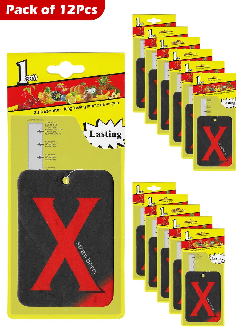 معطر هواء ورقي معلق على شكل مربع - الرائحة: فراولة (عبوة من 12 قطعة) للسيارة أو المنزل… - Image 1