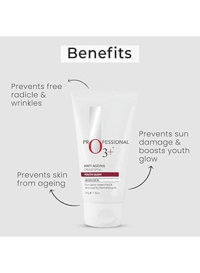 O3+ Brightening and Whitening Face Wash, 50g & O3+ Agelock Anti Ageing Cream Spf-60,50 Gm Comboc - Image 2