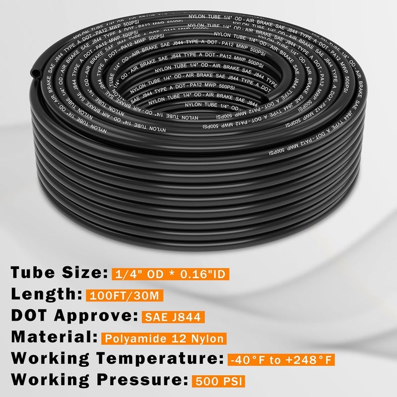 CheeMuii 100 FT 1/4 DOT Air Line PA12 Nylon Hose for Air Brake Systems - Image 2