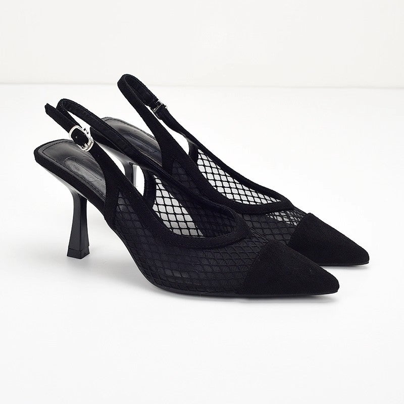 Women's Pointed Toe Stiletto Heel Mesh Sandals Black - Image 1