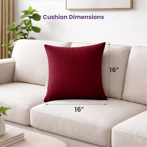 MY ARMOR Microfibre Cushion for Sofa | Set of 5 Soft & Fluffy Square Sofa Cushions | Decorative Sofa Pillows for Bed, Chair, Car & Living Room | Velvet Cover | Maroon | 16 x 16 Inch - Image 3